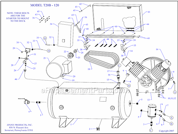 Page A Diagram and Parts List for T20B-120  Jenny Compressor