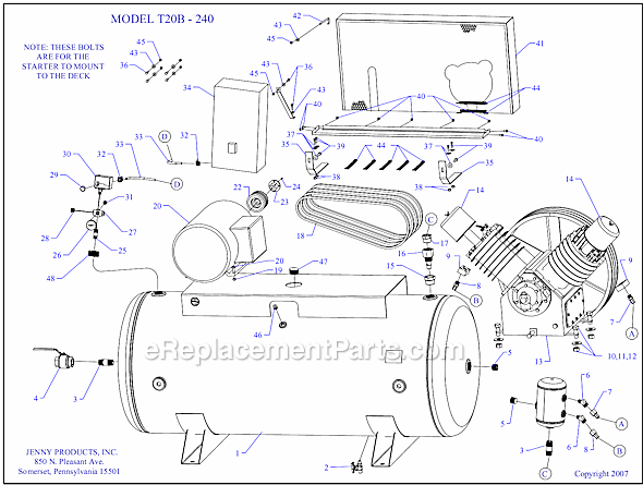 Page A Diagram and Parts List for T20B-240  Jenny Compressor