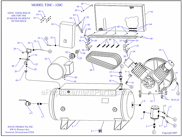 Page A Diagram and Parts List for T20C-120C  Jenny Compressor