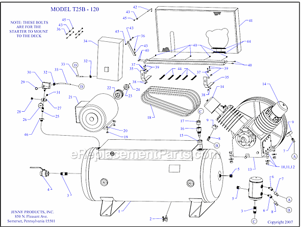 Page A Diagram and Parts List for T25B-120  Jenny Compressor