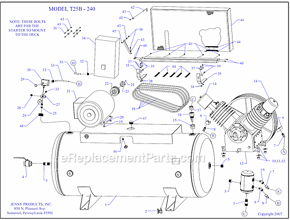 Page A Diagram and Parts List for T25B-240  Jenny Compressor