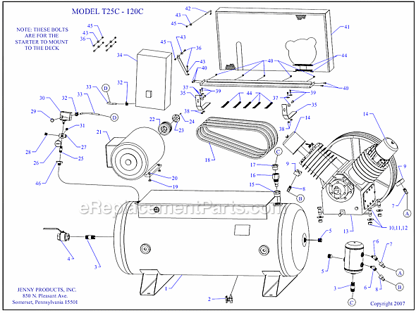 Page A Diagram and Parts List for T25C-120C  Jenny Compressor