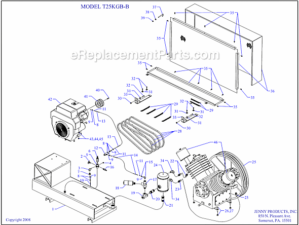 Page A Diagram and Parts List for T25KGB-B  Jenny Compressor