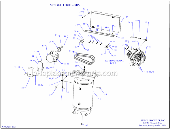 Page A Diagram and Parts List for U10B-80V  Jenny Compressor