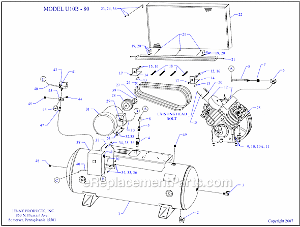 Page A Diagram and Parts List for U10B-80  Jenny Compressor