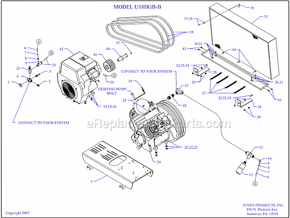 Page A Diagram and Parts List for U18HGB-B  Jenny Compressor