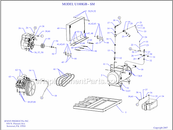 Page A Diagram and Parts List for U18HGB-SM  Jenny Compressor