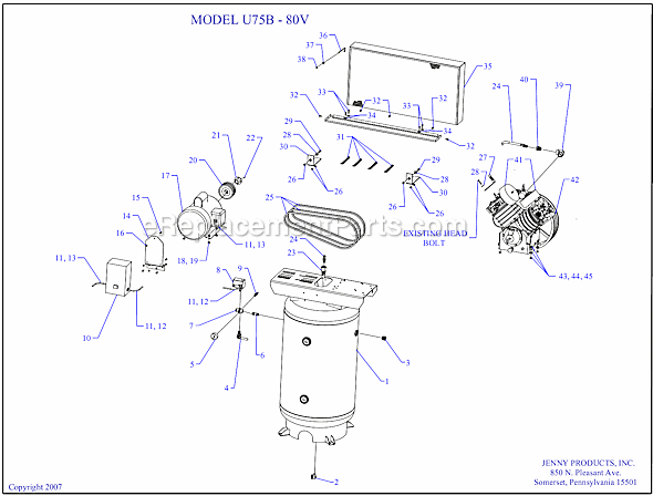 Page A Diagram and Parts List for U75B-80V  Jenny Compressor