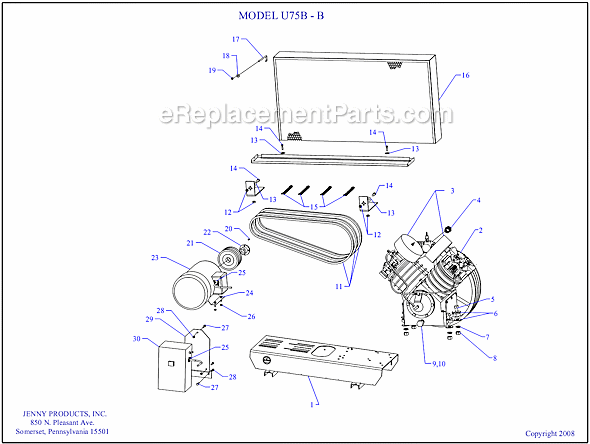 Page A Diagram and Parts List for U75B-B  Jenny Compressor