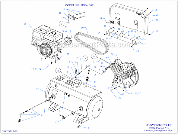 Page A Diagram and Parts List for W11HGB-30T  Jenny Compressor