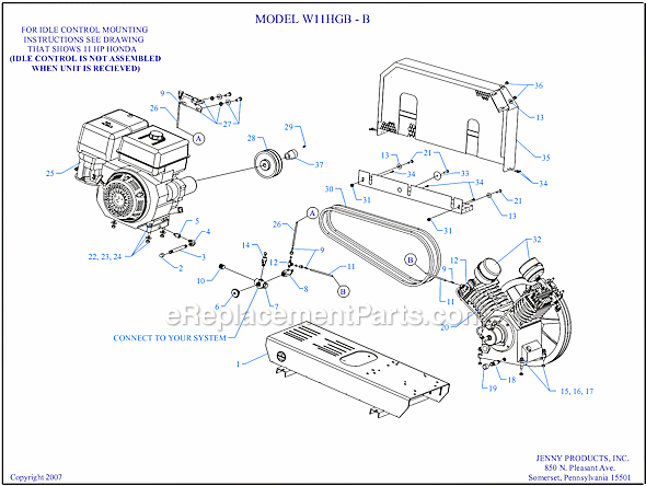 Page A Diagram and Parts List for W11HGB-B  Jenny Compressor
