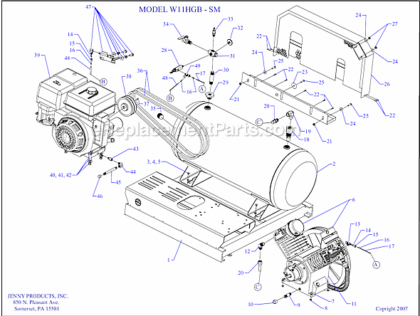 Page A Diagram and Parts List for W11HGB-SM  Jenny Compressor