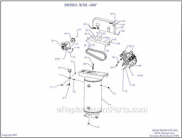 Page A Diagram and Parts List for W3B-60V  Jenny Compressor