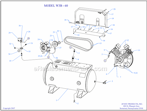Page A Diagram and Parts List for W3B-60  Jenny Compressor