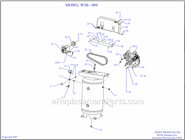 Page A Diagram and Parts List for W3B-80V  Jenny Compressor