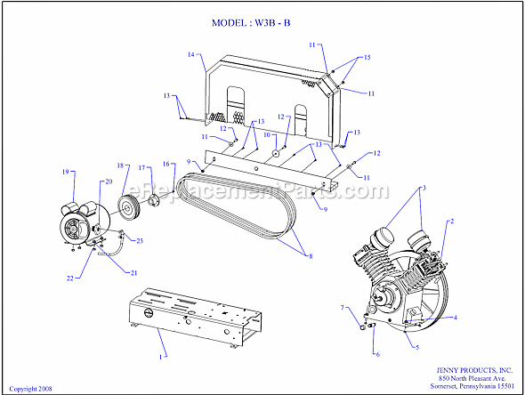 Page A Diagram and Parts List for W3B-B  Jenny Compressor