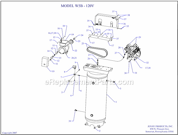 Page A Diagram and Parts List for W5B-120V  Jenny Compressor