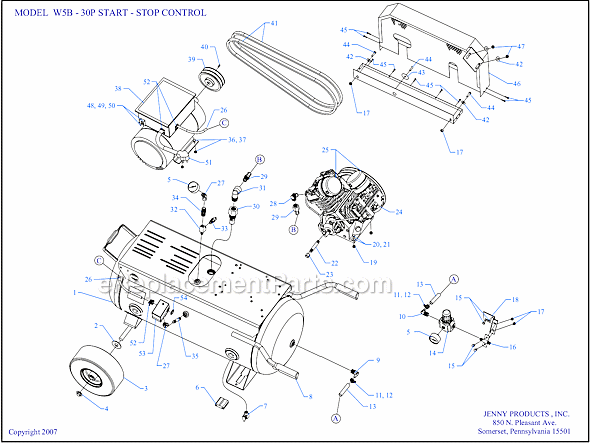 Page A Diagram and Parts List for W5B-30P-SSC  Jenny Compressor