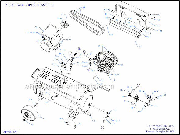 Page A Diagram and Parts List for W5B-30P  Jenny Compressor