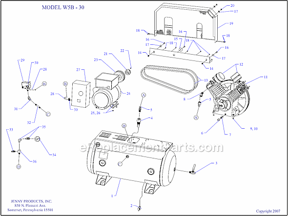 Page A Diagram and Parts List for W5B-30  Jenny Compressor