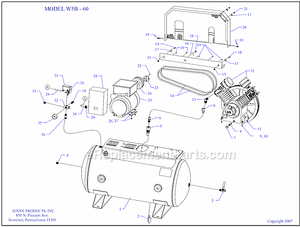 Page A Diagram and Parts List for W5B-60  Jenny Compressor