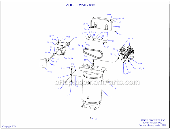 Page A Diagram and Parts List for W5B-80V  Jenny Compressor