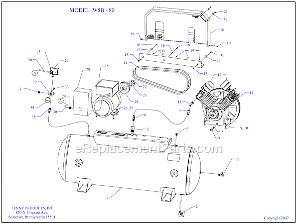 Page A Diagram and Parts List for W5B-80  Jenny Compressor