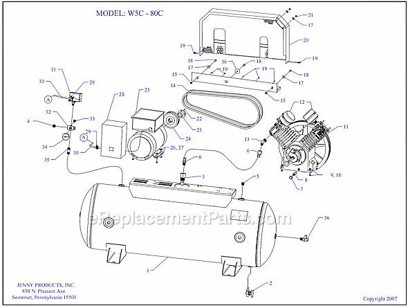 Page A Diagram and Parts List for W5C-80C  Jenny Compressor