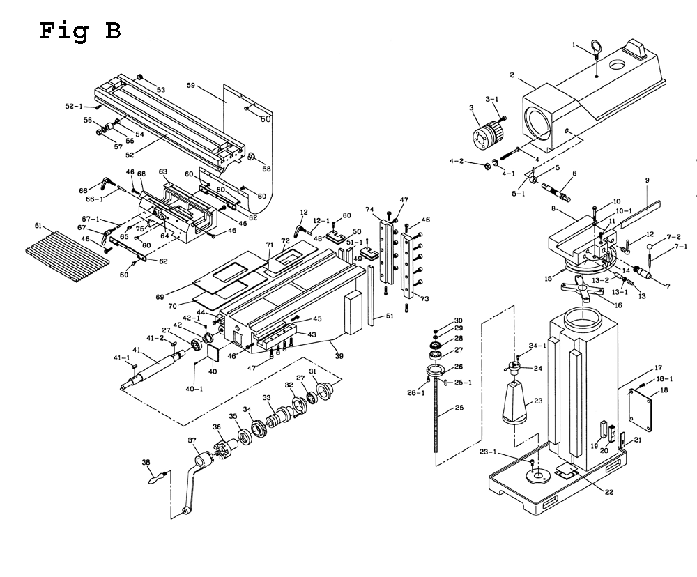 Fig-1 Diagram and Parts List for JTM-1055 650057 Jet Mill