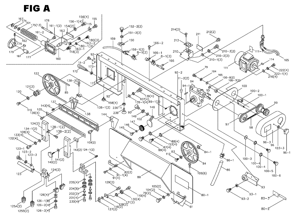 Fig-1 Diagram and Parts List for 414472  Jet Table Saw