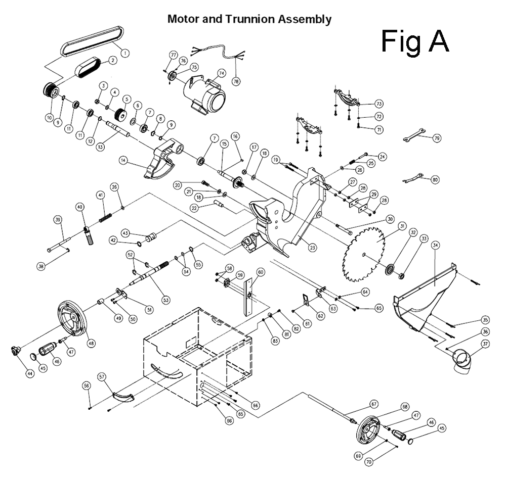 Fig-1 Diagram and Parts List for 708100  Jet Table Saw