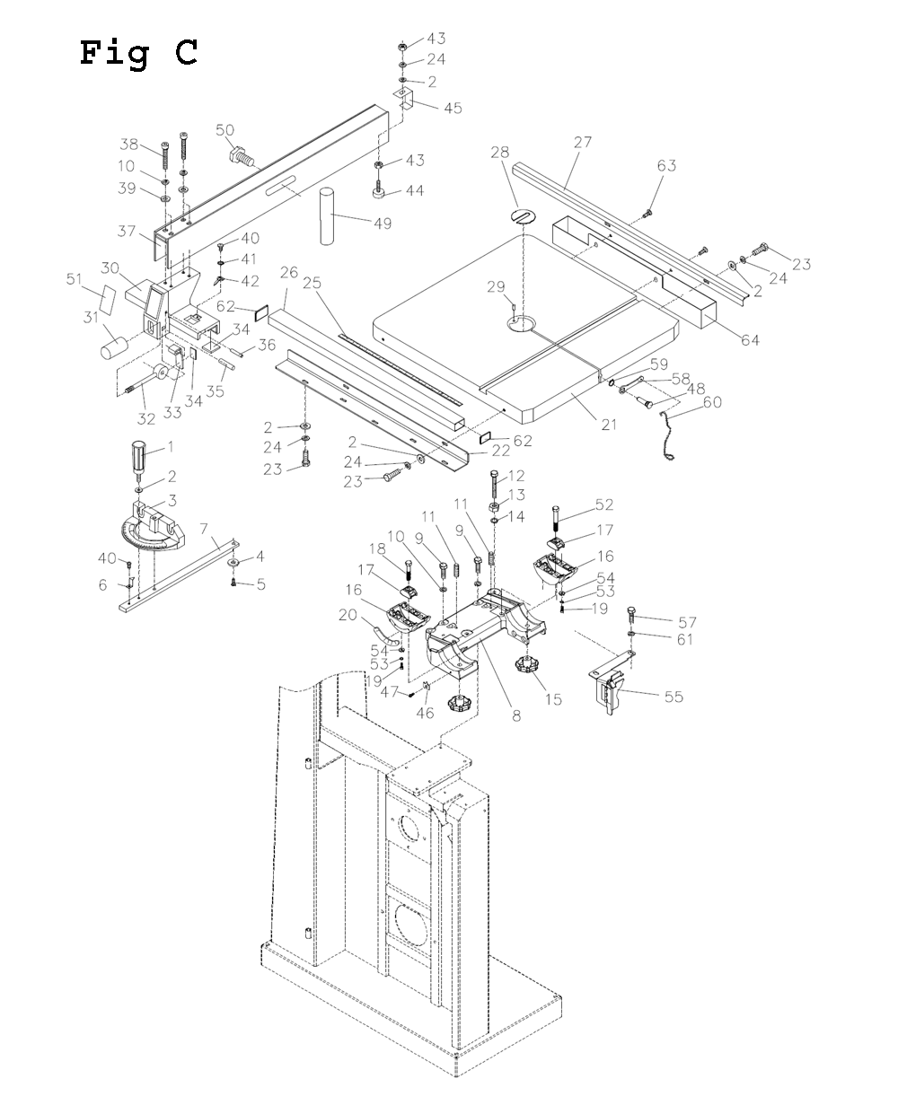 Fig-2 Diagram and Parts List for VBS-18MW 414418 Jet Table Saw