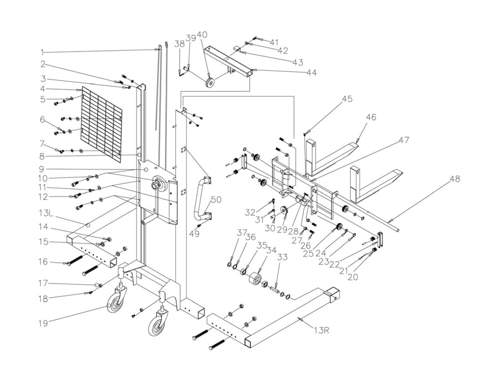 Fig-0 Diagram and Parts List for JWS-770A 140511 Jet Hand Truck & Dolly