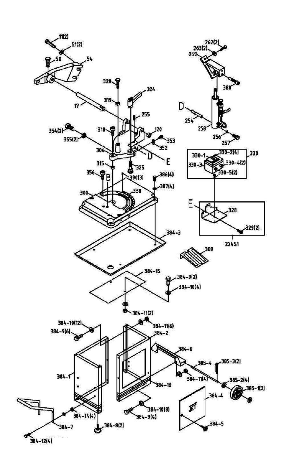Fig-3 Diagram and Parts List for 414457  Jet Table Saw