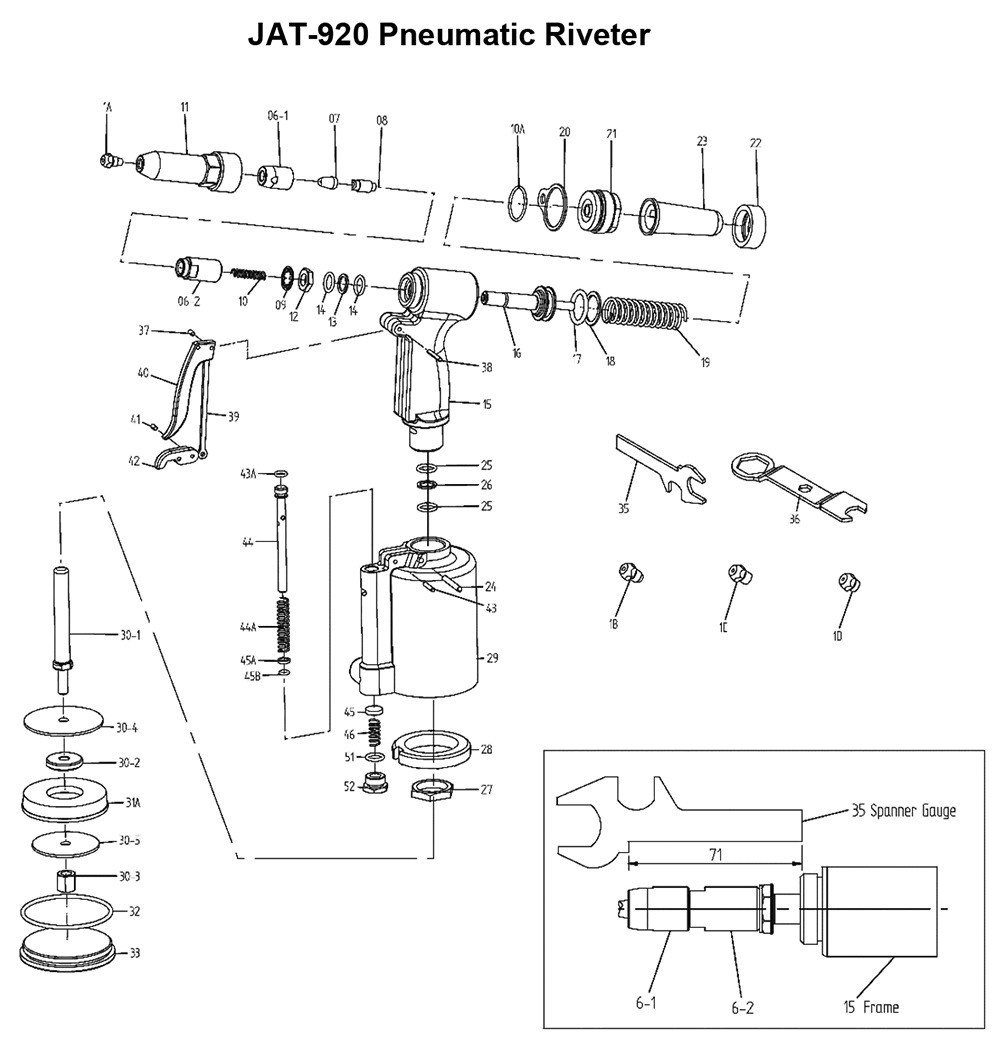 Fig-0 Diagram and Parts List for 505921  Jet Riveter