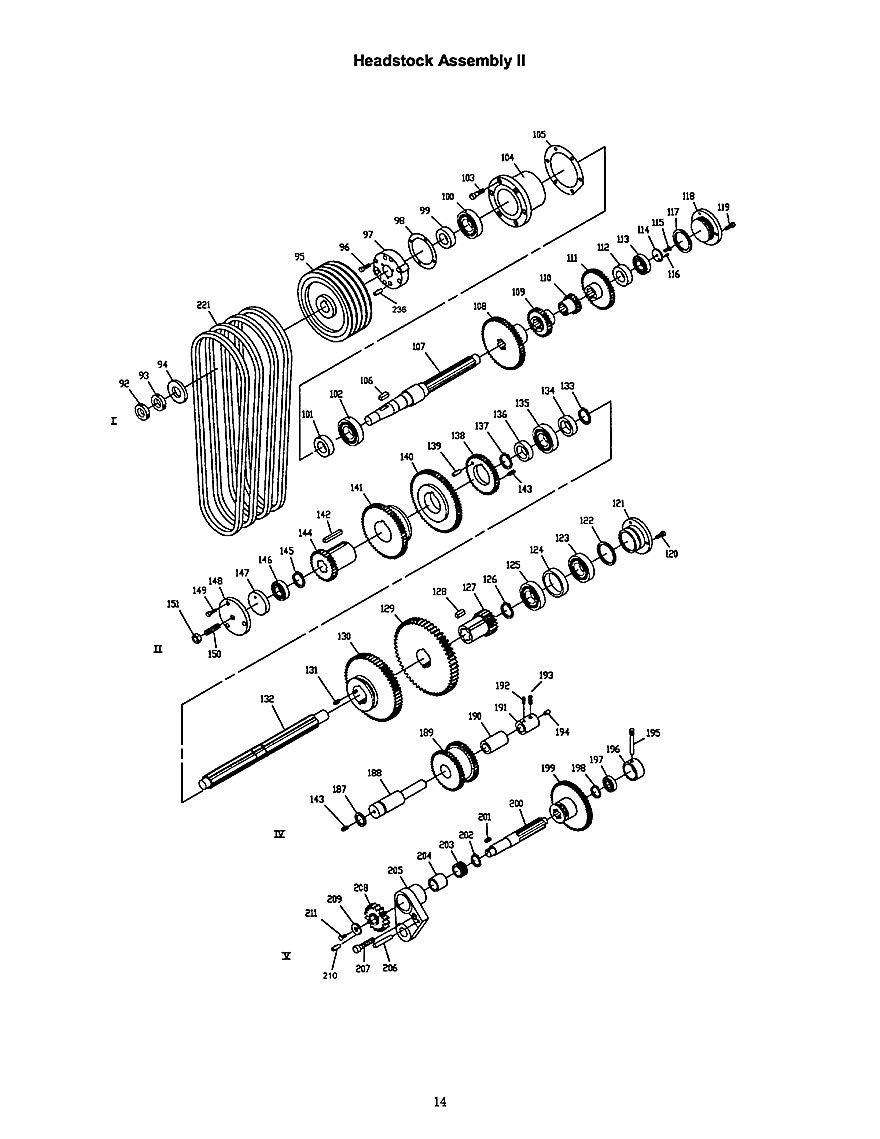 Headstock Assembly Ii Diagram and Parts List for 321139 ZX Jet Lathe