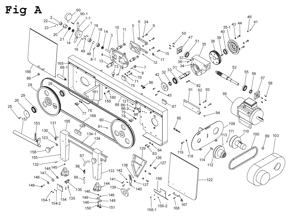 Fig-1 Diagram and Parts List for EHB-1018V 891060 Jet Table Saw
