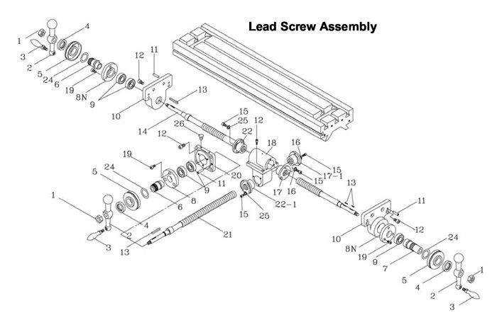 Lead Screw Assembly Diagram and Parts List for 690053 JTM-1054R Jet Metal Work & Weld