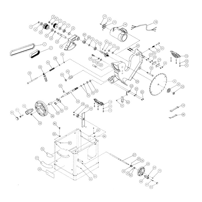 Motor And Trunnion Diagram and Parts List for 708482K JPS-10 Jet Table Saw