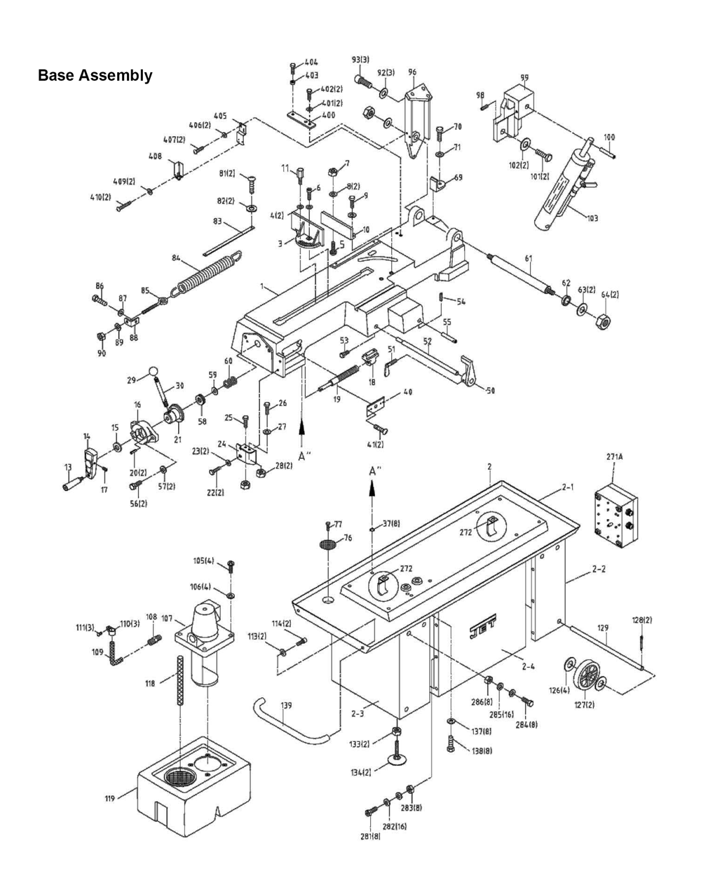 Fig-0 Diagram and Parts List for 414466  Jet Table Saw