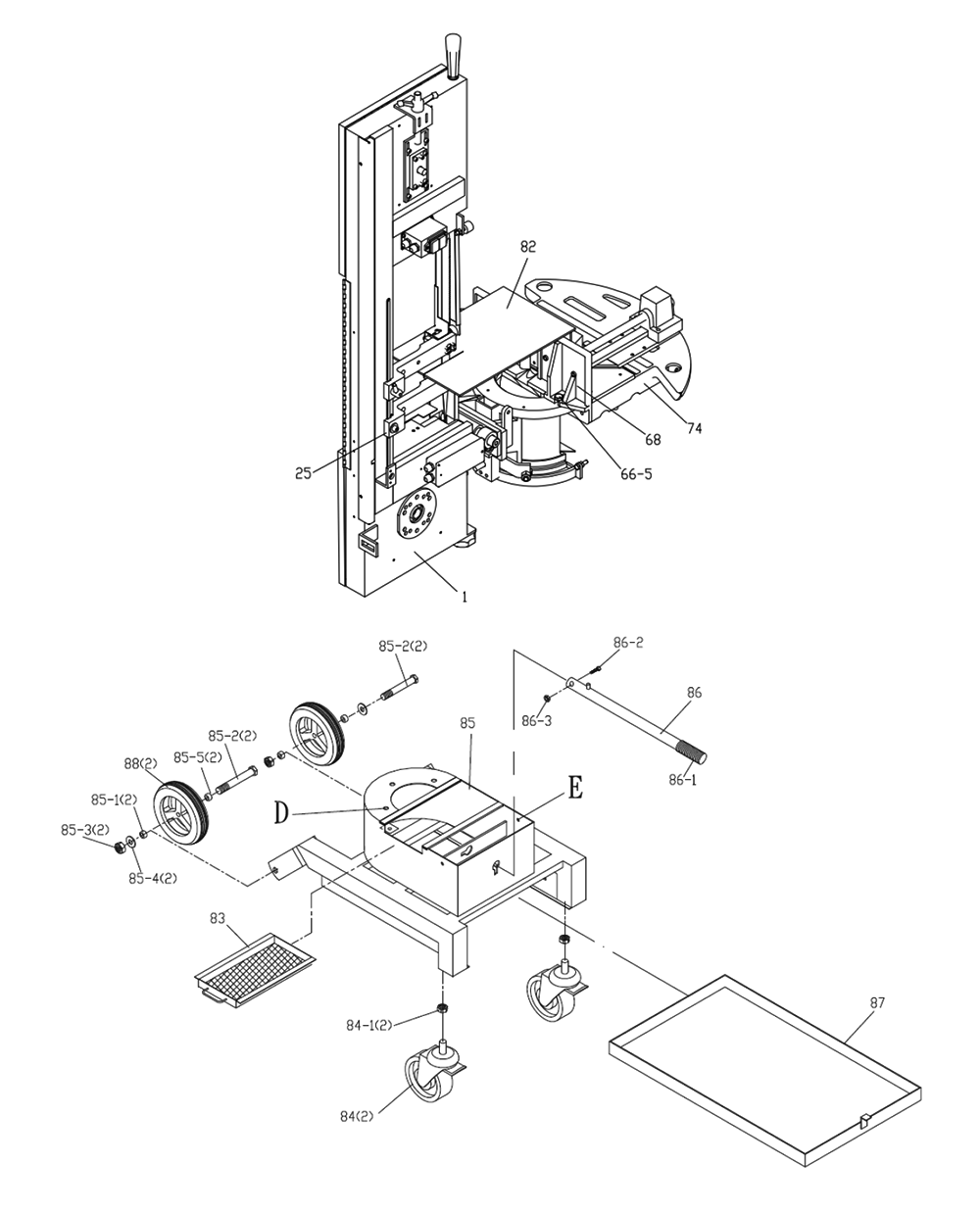 Fig-1 Diagram and Parts List for 424460  Jet Table Saw