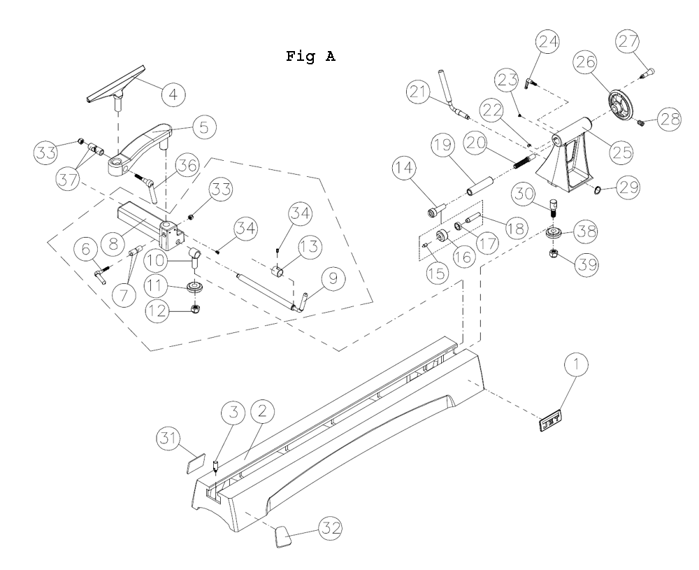Fig-1 Diagram and Parts List for JWL-1440VS 719400 Jet Lathe