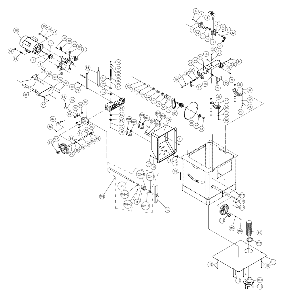 Fig-0 Diagram and Parts List for 725001K  Jet Table Saw