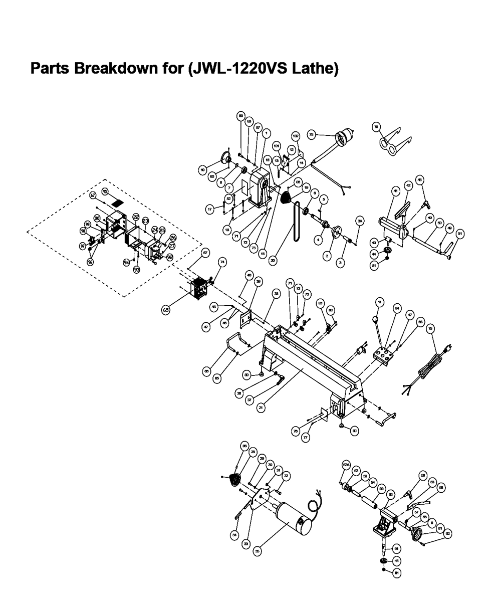 Page 1 Diagram and Parts List for 708376VS  Jet Lathe