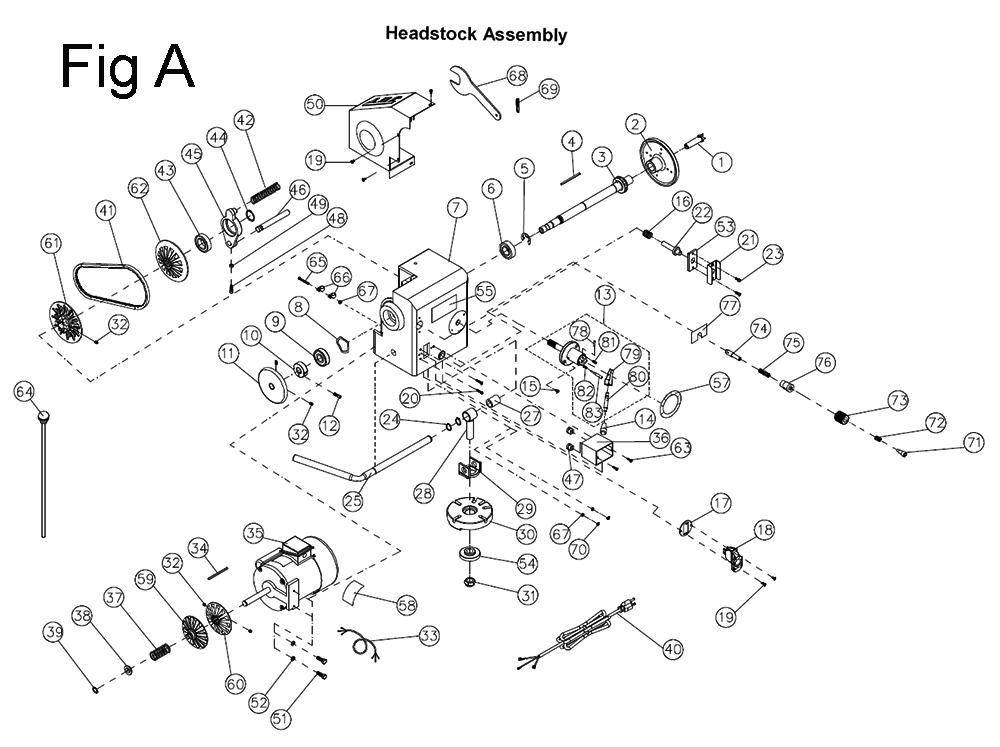 Fig-1 Diagram and Parts List for 708358  Jet Lathe