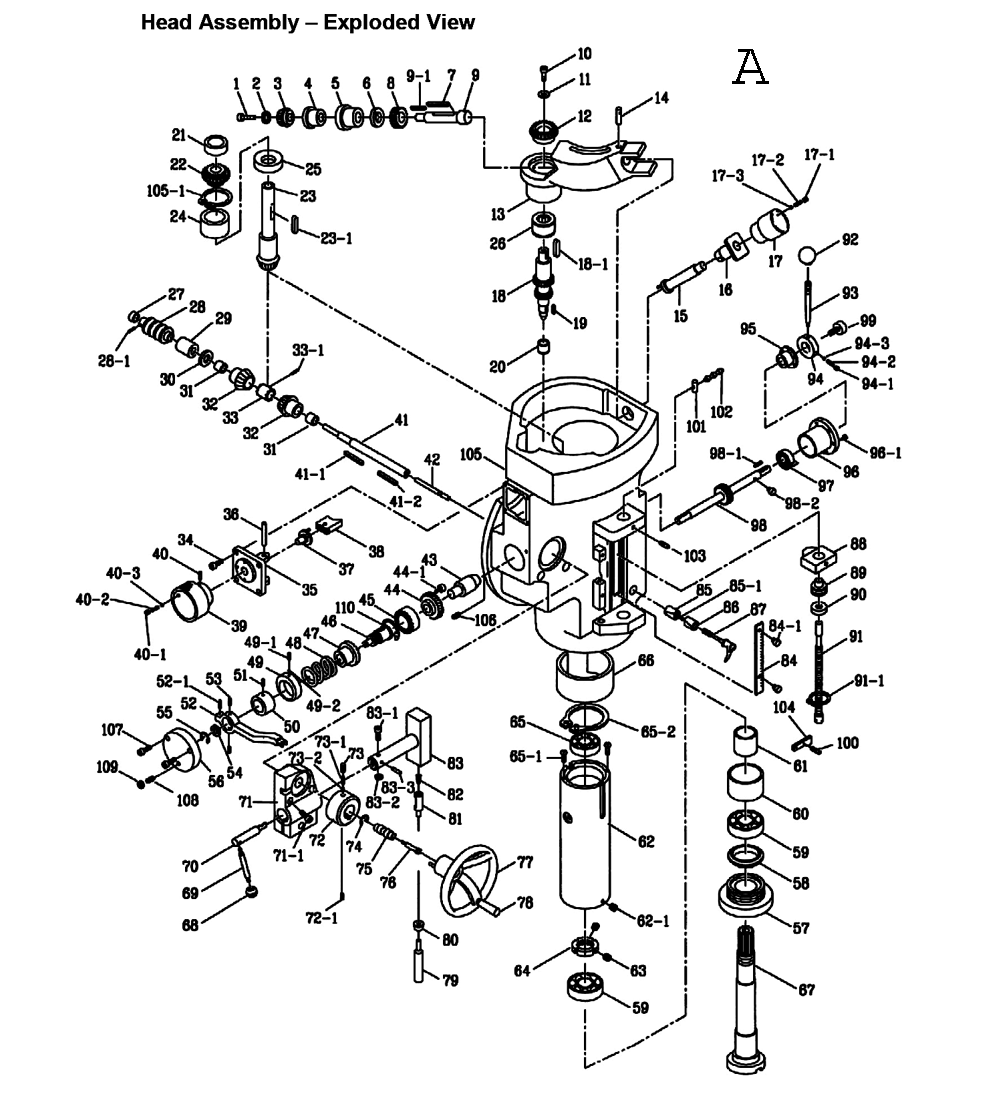 Fig-1 Diagram and Parts List for 690055  Jet Mill