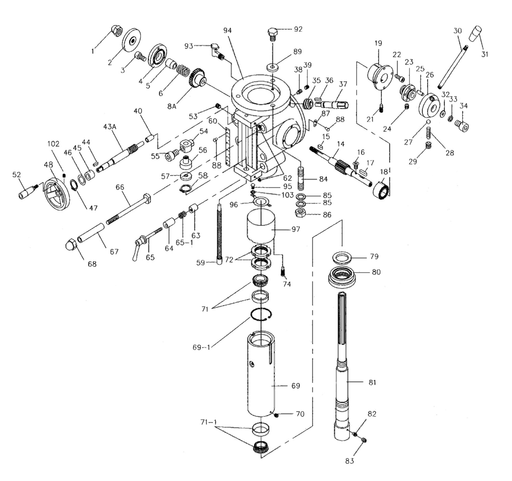 Fig-0 Diagram and Parts List for JVM-836-1 691228 Jet Mill