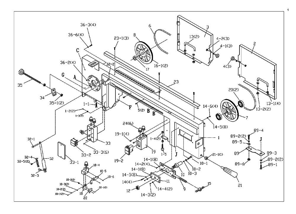 Fig-0 Diagram and Parts List for 424460  Jet Table Saw