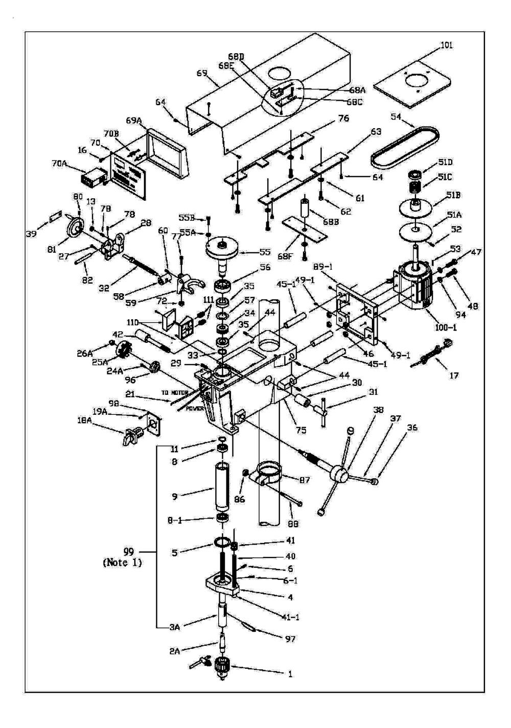 Fig-0 Diagram and Parts List for 354550  Jet Drill Press