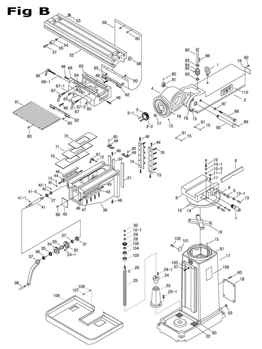 Fig-1 Diagram and Parts List for 698135  Jet Mill